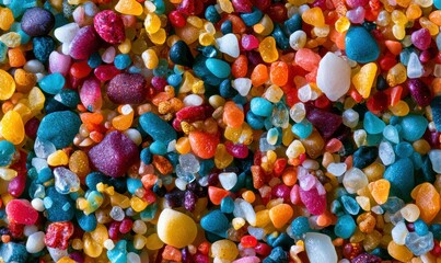 Fototapeta premium Vibrant candy mix: assorted colors, glossy finish, round shapes