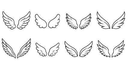 Set of outlined angel wings in different decorative styles © icon_art