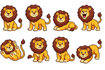 Set of cute cartoon lion characters in different poses © icon_art
