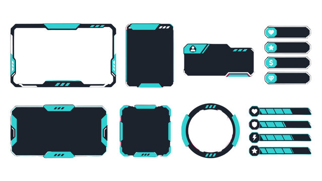 Futuristic game interface frames and status bars set