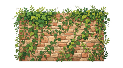 Green ivy leaves on brick wall. © Valdy