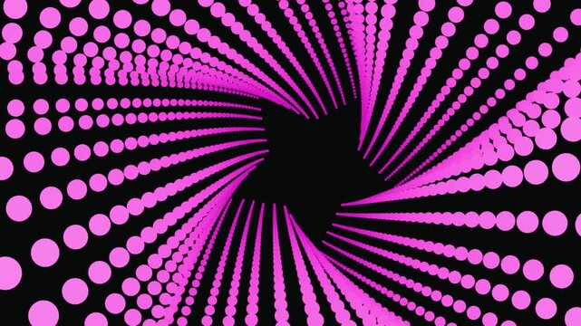 Vibrant pink dots radiate from center on dark background in graphic design element