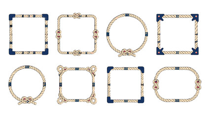 Set of decorative rope frames in square and round shapes © icon_art