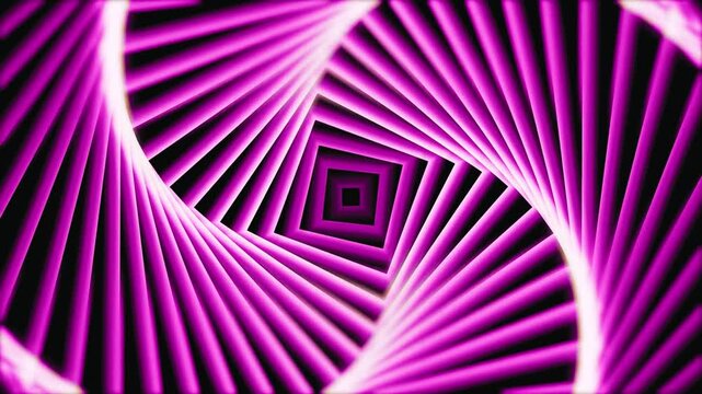 Vibrant pink geometric spiral pattern animation with square center and radial lines