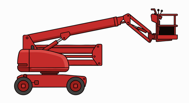 Red Telescopic Boom Lift Aerial Platform Vector Illustration
