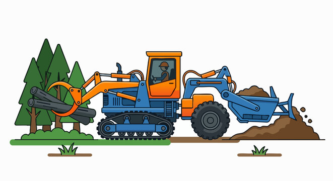 Heavy Logging Machine Vector Illustration in Forest Setting