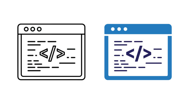 Software development browser window icon: Clipart, sticker - icon set - Line and glyph solid icon and logo template 