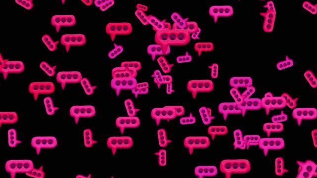 Animated Pink Chat Bubbles with Three Dots Floating on Black Background
