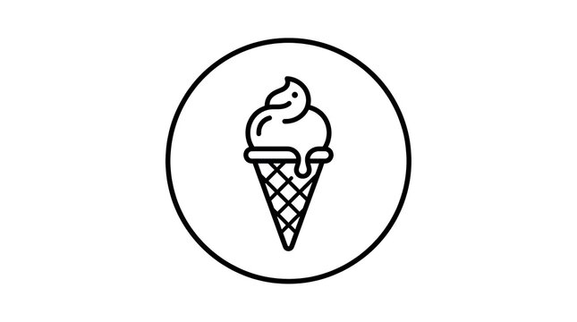 Ice cream cone logo design, minimal line art dessert emblem, vector sweet food badge inside circle