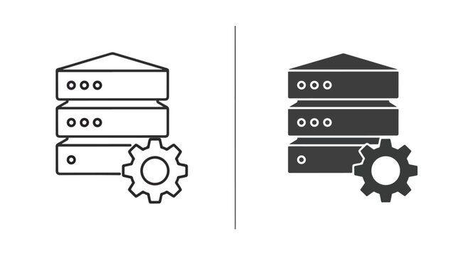 Data server optimization gear icon set: Clipart, sticker - icon set - Line and glyph solid icon and logo template 