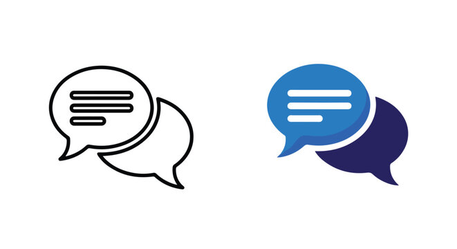 Chat bubble message communication icon: Clipart, sticker - icon set - Line and glyph solid icon and logo template 