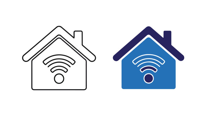 Smart home wifi network connection icon: Clipart, sticker - icon set - Line and glyph solid icon and logo template 