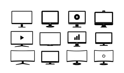 Minimal computer monitor and TV display flat vector icon set