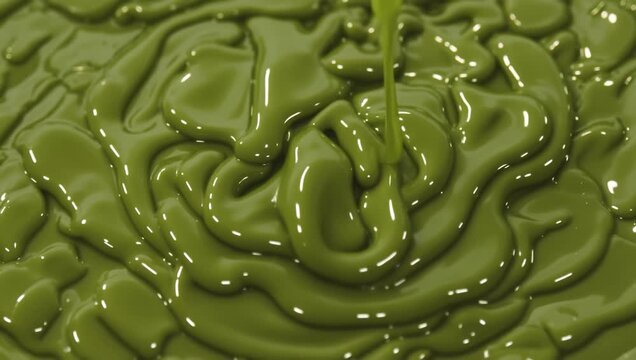 Thick Lime Green Viscous Fluid Pouring with High Gloss Highlights
