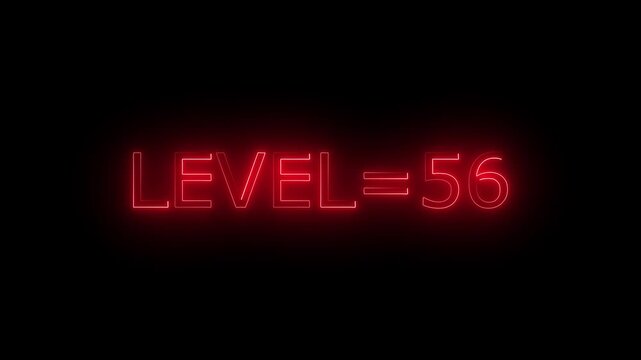 Abstract glowing neon level 56 animation on black background. motion graphic perfect for social media content	