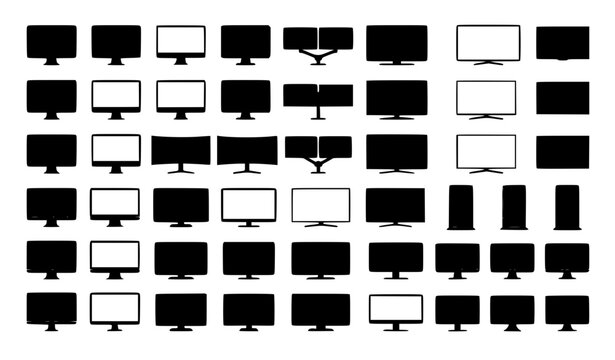 Computer monitor and TV display flat vector icon set