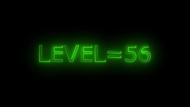 Abstract glowing neon level 56 animation on black background. motion graphic perfect for social media content	