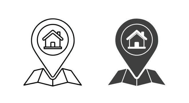 Home location pin map marker icons: Glyph and solid icon set - Icon vector - logo icons. Blue, Black and white icons