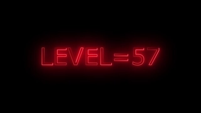 Abstract glowing neon level 57 animation on black background. motion graphic perfect for social media content	