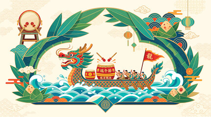 Obraz premium Dragon boat sailing on water.