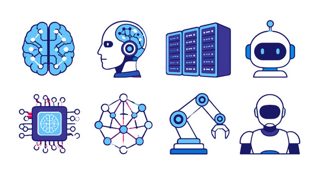 Artificial intelligence and robotics technology icon set