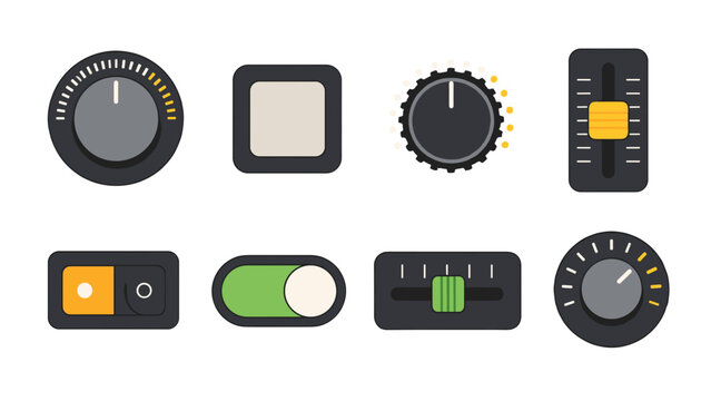 Set of vector control knobs sliders and toggle switches