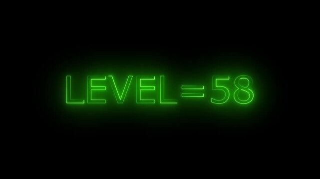 Abstract glowing neon level 58 animation on black background. motion graphic perfect for social media content	