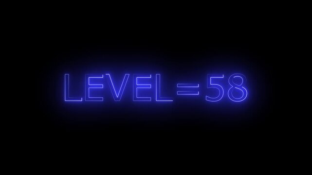Abstract glowing neon level 58 animation on black background. motion graphic perfect for social media content	