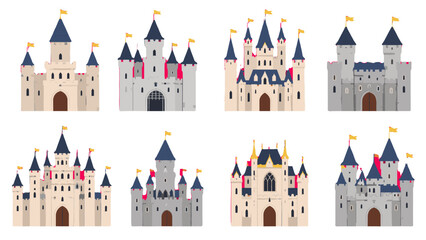 Set of medieval castle illustrations with towers and flags © icon_art