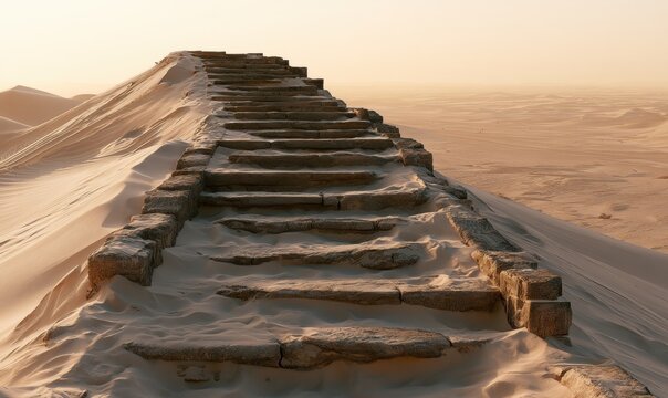 Desert staircase leads upward through sand dunes