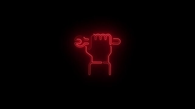 Neon sign hand clenched into fist icon. Human arm with clenched fingers icon neon glow concept.