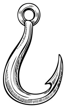 Classic Engraved Style Fishing Hook Illustration for Angling and Outdoor Concepts