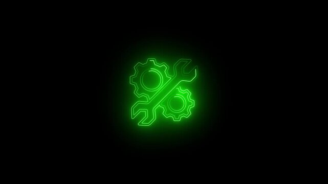 Neon Glowing Settings Gear and wrench Icon animation. Perfect for UI-UX, each icon pulsates with life in shades. Adjusting, service, setting, maintenance, repair, fixing