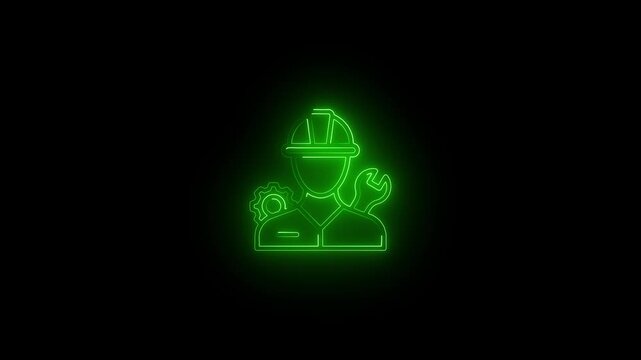 Administrator animation. Glowing neon administrator icon on black background. Symbol of management, control, and system administration. Neon animated symbol in HD video