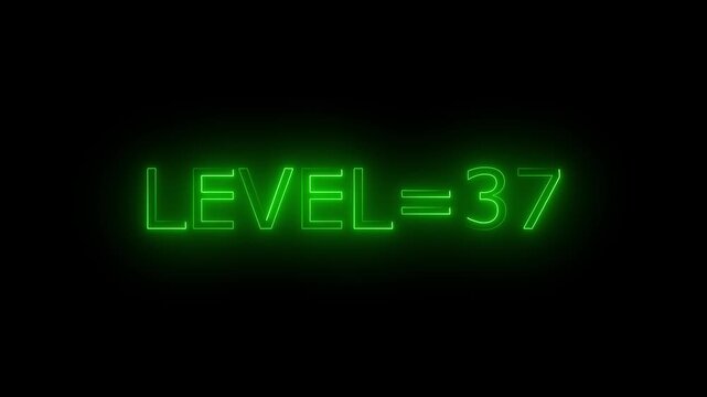 Abstract glowing neon level 37 animation on black background. motion graphic perfect for social media content