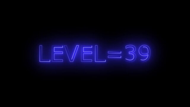 Abstract glowing neon level 39 animation on black background. motion graphic perfect for social media content