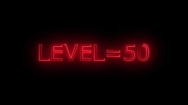 Abstract glowing neon level 50 animation on black background. motion graphic perfect for social media content