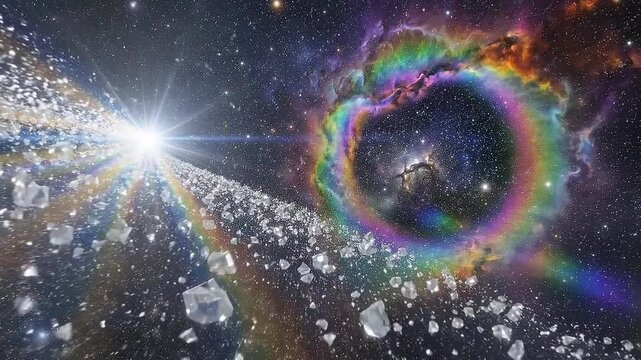Radiating Dense Particle Light Rays and Colorful Nebula Cosmic Loop