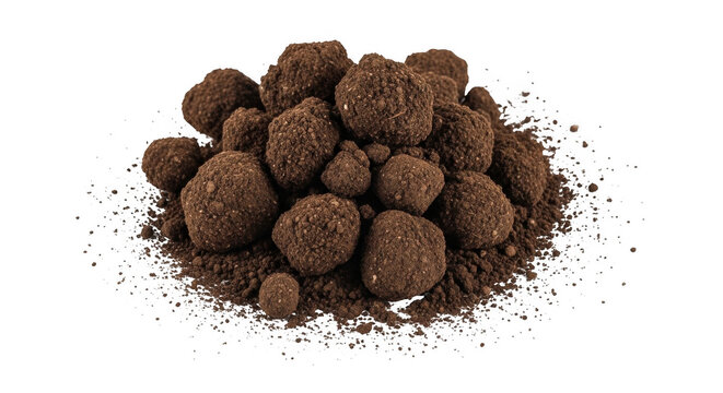 Soil clumps with granular texture in studio lighting for agriculture concepts