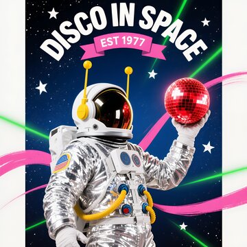 Cosmic Groove: 1977 Disco Astronaut with Red Mirror Ball