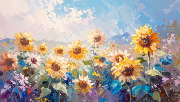 ひまわり畑　印象派
sunflower field impressionism