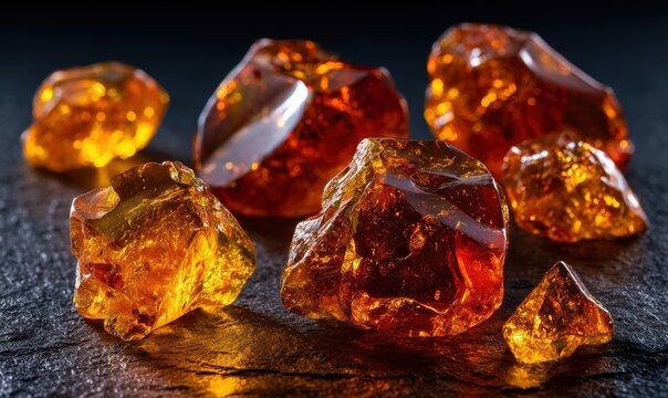 Collection of amber gems with warm amber tones and natural imperfections