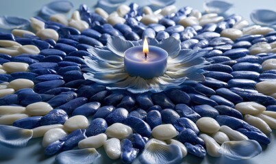 Obraz premium Blue and white stones arranged in flower-like pattern