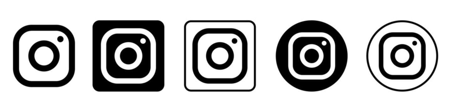 Instagram Logo Icons Collection Vector Set &ndash; Modern Social Media App Symbols, Black and White Instagram Icon Pack, Minimal UI UX Design Elements Isolated on White Background.