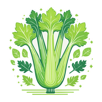 Flat design illustration of a fresh celery bunch with leaves