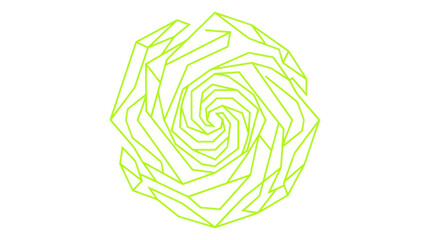 Obraz premium Abstract geometric spiral fractal pattern, neon green lines on white background