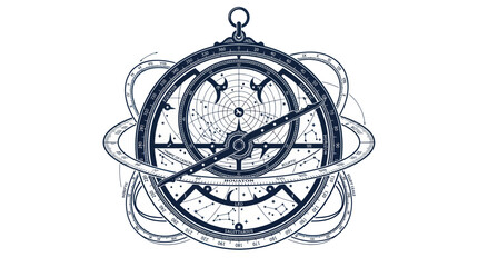 Astrolabe Navigational Instrument with Celestial Chart and Constellations © budi