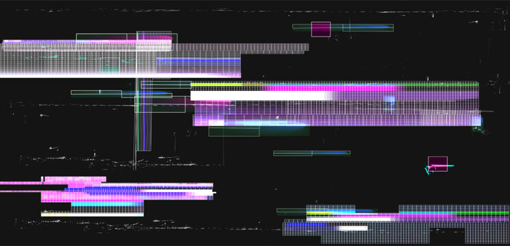 Abstract vector background featuring cyberpunk glitch effect with digital data grid interference on black backdrop for modern tech dynamic design cyberpunk or synthw. Error. No signal .Tv distortion .