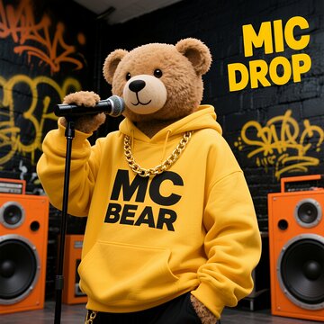 MC Bear: Rapping Teddy in Yellow Hoodie with Gold Chain
