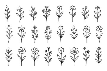 Set of hand drawn flowers. Doodle design elements.. © Icon_X